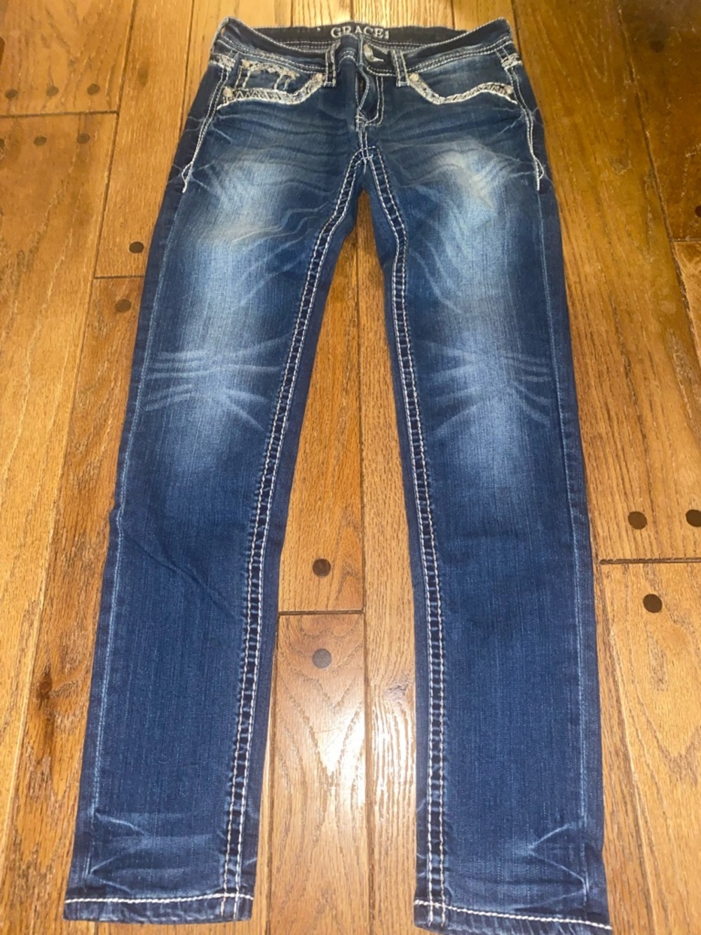 Grace in LA Dark Wash Skinny Jeans - Blue